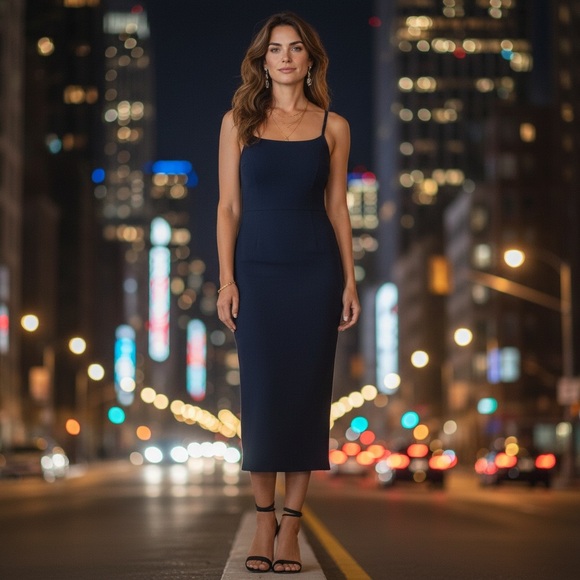 Holiday Party Dress Navy Maxi Slip Dress (Size M) – Butterflies, Y2K, Old Money - Picture 6 of 9